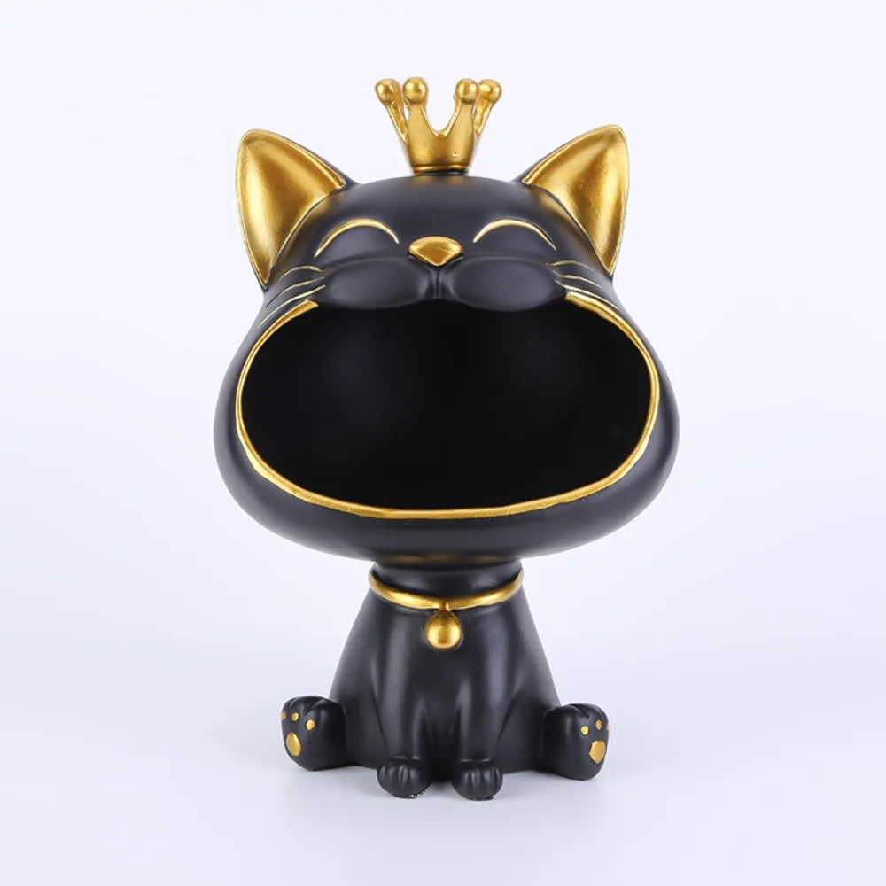 Resin Crown Cat Bigmouth Cat Storage Desktop Decoration Ornament Entryway Key Snack Storage Handicrafts Animal Model Collections
