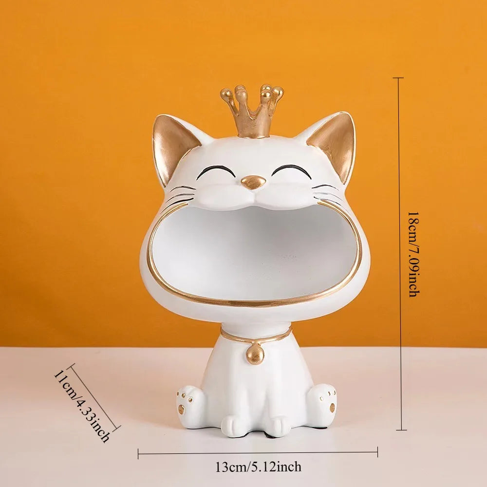 Resin Crown Cat Bigmouth Cat Storage Desktop Decoration Ornament Entryway Key Snack Storage Handicrafts Animal Model Collections