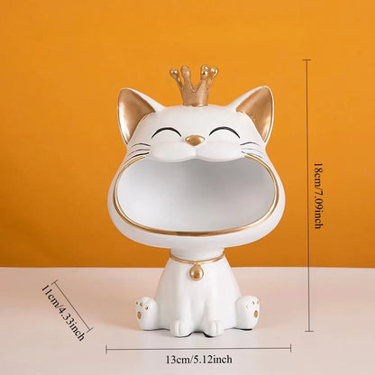 Resin Crown Cat Bigmouth Cat Storage Desktop Decoration Ornament Entryway Key Snack Storage Handicrafts Animal Model Collections