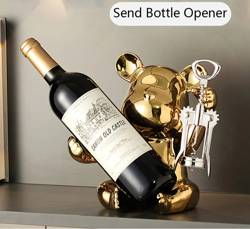 Creative Wine Rack With Bottle Opener Ceramic Cartoon Ornaments Home Ornaments Cute Storage Rack Home Kitchen Bar Decoration