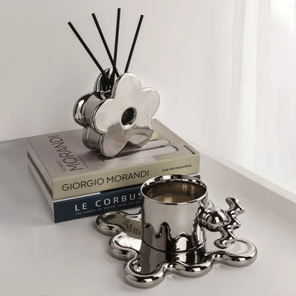 Chrome Bloom Mug & Tray Set