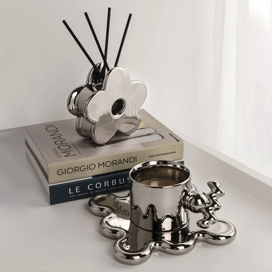 Chrome Bloom Mug & Tray Set