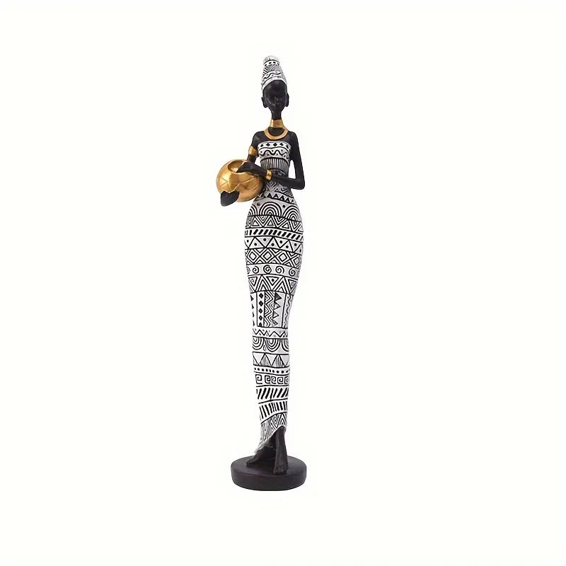 Resin Painted Black Statue Decor Figurines Retro African Women Holding Pottery Pots Home Bedroom Desktop Collection Items