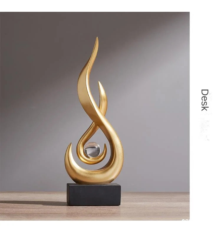 Abstract Orange Gold Ceramic Statue， Modern Decor Accents，Living Room Dining Office Coffee Table