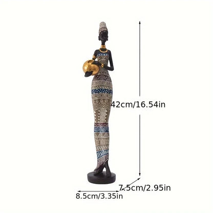 Resin Painted Black Statue Decor Figurines Retro African Women Holding Pottery Pots Home Bedroom Desktop Collection Items