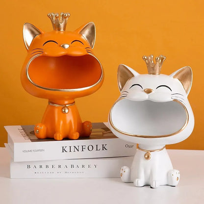 Resin Crown Cat Bigmouth Cat Storage Desktop Decoration Ornament Entryway Key Snack Storage Handicrafts Animal Model Collections