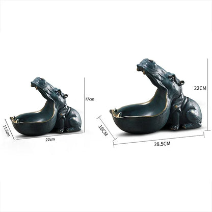 Resin Hippo Statue Sculpture Figurine Key Candy Storage Ornaments Container Decoration Home Table Decoration Accessories Gift