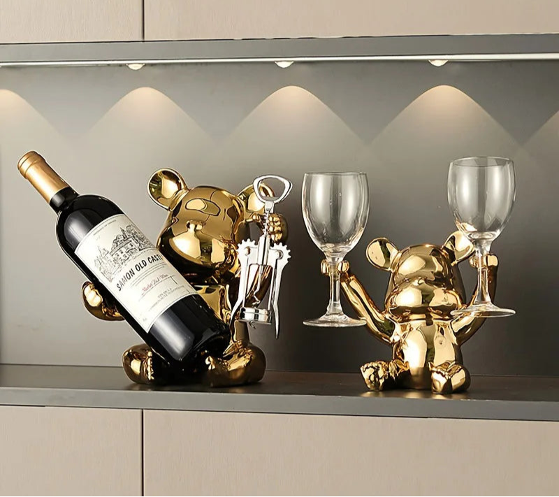 Creative Wine Rack With Bottle Opener Ceramic Cartoon Ornaments Home Ornaments Cute Storage Rack Home Kitchen Bar Decoration