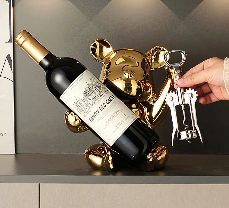 Creative Wine Rack With Bottle Opener Ceramic Cartoon Ornaments Home Ornaments Cute Storage Rack Home Kitchen Bar Decoration