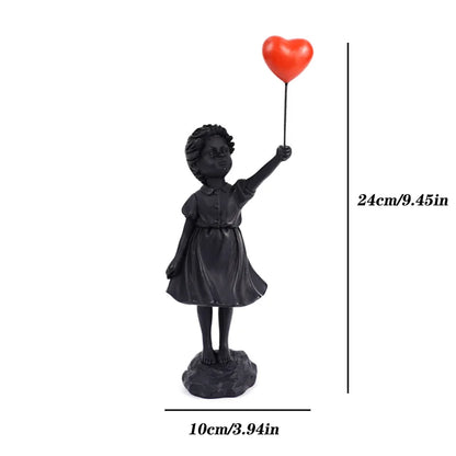 Resin Cartoon Girl Figurine Flying Love Balloon Girl Sculpture Ornaments Abstract Modern Home Desktop Study Office Decor Gift