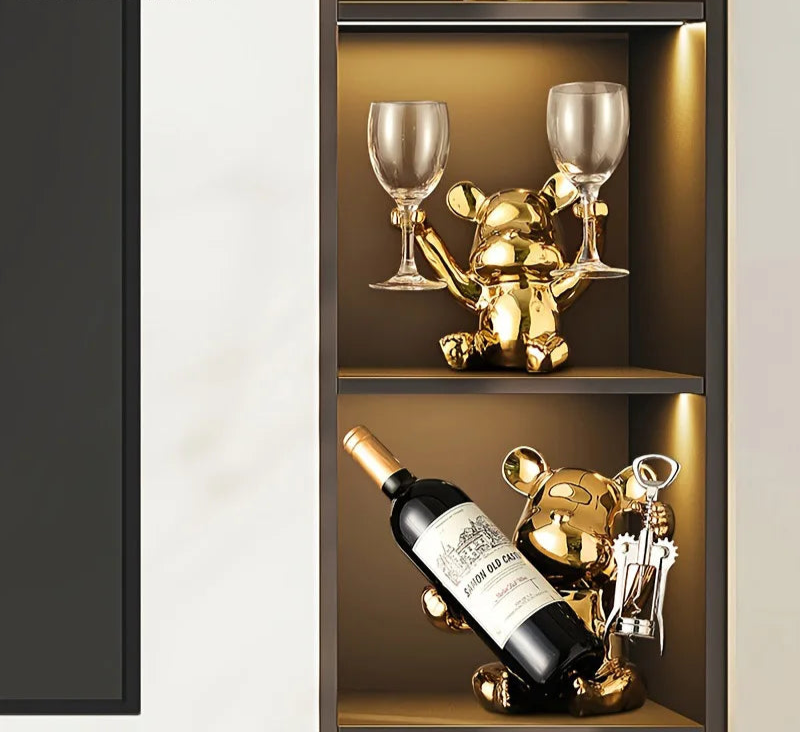 Creative Wine Rack With Bottle Opener Ceramic Cartoon Ornaments Home Ornaments Cute Storage Rack Home Kitchen Bar Decoration
