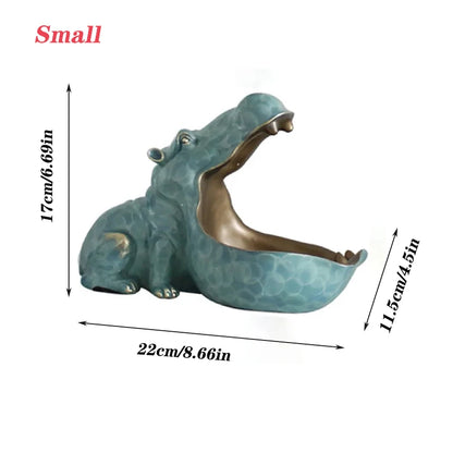 Resin Hippo Statue Sculpture Figurine Key Candy Storage Ornaments Container Decoration Home Table Decoration Accessories Gift