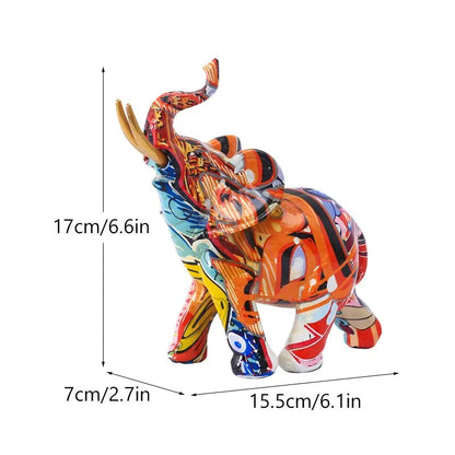Resin Colorful Transfer Printed Elephant Figurines Modern Art Ornaments Animal Feng Shui Home Interior Office Decor Accessories
