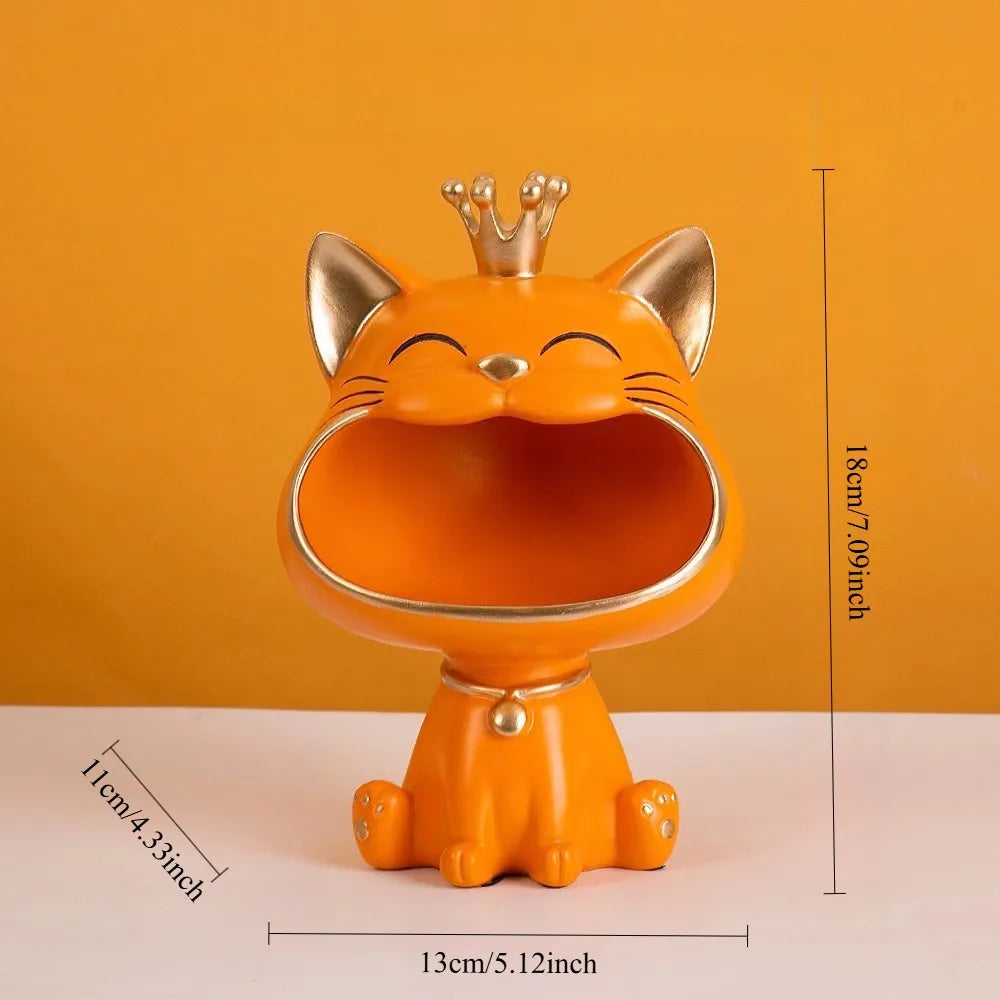 Resin Crown Cat Bigmouth Cat Storage Desktop Decoration Ornament Entryway Key Snack Storage Handicrafts Animal Model Collections