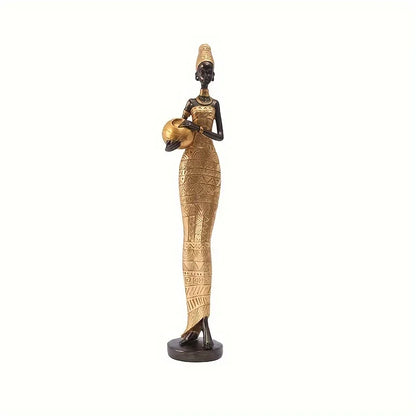 Resin Painted Black Statue Decor Figurines Retro African Women Holding Pottery Pots Home Bedroom Desktop Collection Items