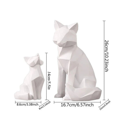 Geometric Fox Sculpture Animal Statues Simple White Abstract Ornaments Modern Home Decorations Interior Ornaments