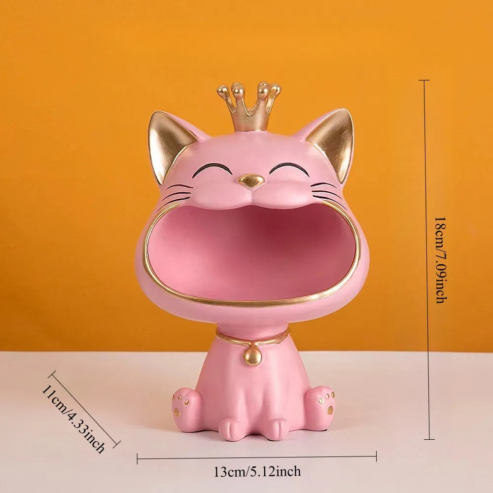 Resin Crown Cat Bigmouth Cat Storage Desktop Decoration Ornament Entryway Key Snack Storage Handicrafts Animal Model Collections