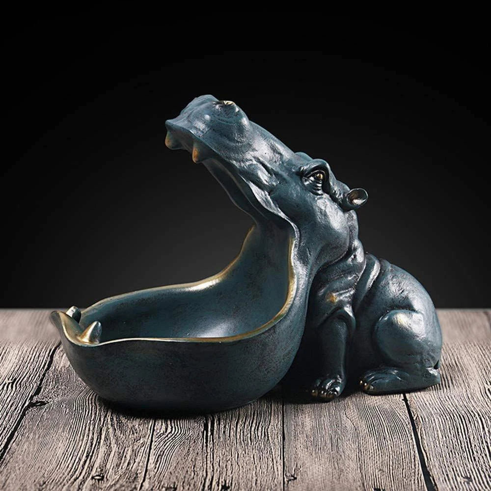 Resin Hippo Statue Sculpture Figurine Key Candy Storage Ornaments Container Decoration Home Table Decoration Accessories Gift