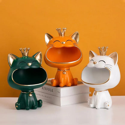 Resin Crown Cat Bigmouth Cat Storage Desktop Decoration Ornament Entryway Key Snack Storage Handicrafts Animal Model Collections