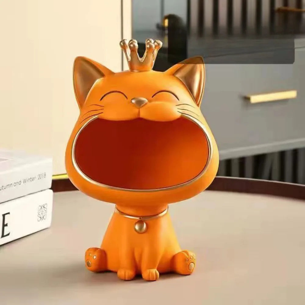 Resin Crown Cat Bigmouth Cat Storage Desktop Decoration Ornament Entryway Key Snack Storage Handicrafts Animal Model Collections