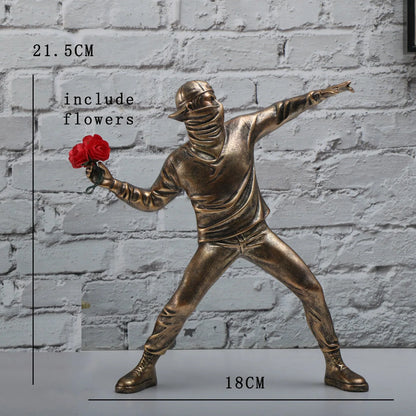 Resin Statues Sculptures Banksy Flower Thrower Statue Bomber Home Decoration Accessories Modern Ornaments Figurine Collectible