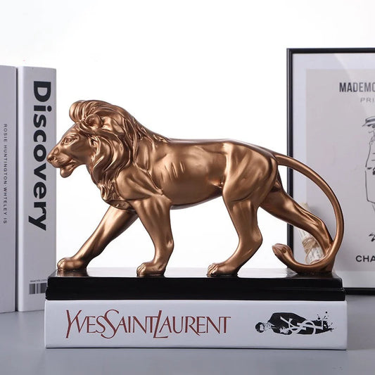 29cm Creative Resin Male Lion Statue Decoration Figurines Study Room Ornament Sculpture Animals Crafts Home Jewelry Decor Gift