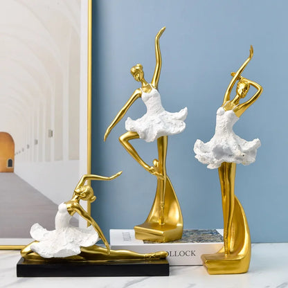 European Resin Girl Sculpture Golden Ballet Girl Knick-knacks Living Room Bookcase Kids Room Character Crafts Decoration Gifts