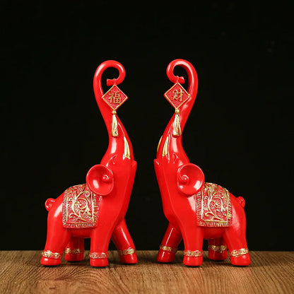 One Pair Chinese Style Lucky Wealth Elephant Trunk Figurine Home Decor Animal Resin Elephant Statue Art Crafts Ornaments Gift