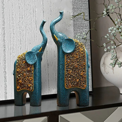 2PCS Creative Resin Crafts Retro Home Office Living Room Public Entrance Desktop Decoration Retro Resin Elephant Ornament Gift