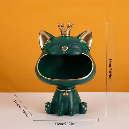 Resin Crown Cat Bigmouth Cat Storage Desktop Decoration Ornament Entryway Key Snack Storage Handicrafts Animal Model Collections