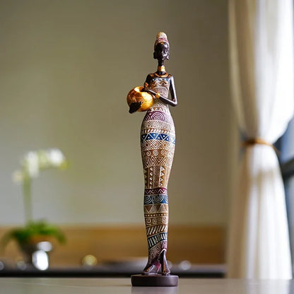 Resin Painted Black Statue Decor Figurines Retro African Women Holding Pottery Pots Home Bedroom Desktop Collection Items