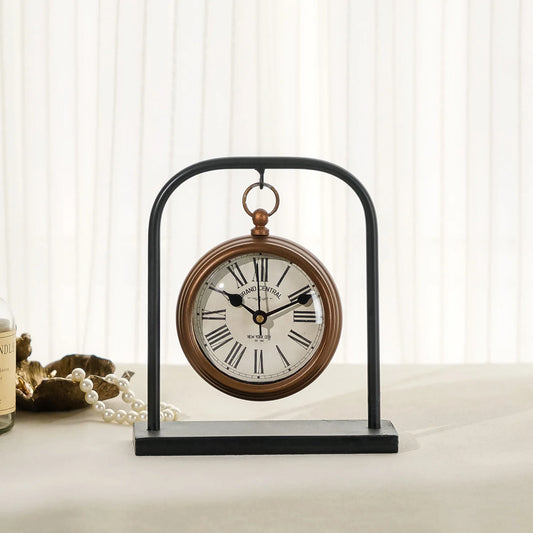 Petite Silent Roman Numeral Clock - Mini Copper Retro Desk Clock, Quiet Non-Ticking Decor