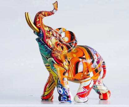 Resin Colorful Transfer Printed Elephant Figurines Modern Art Ornaments Animal Feng Shui Home Interior Office Decor Accessories