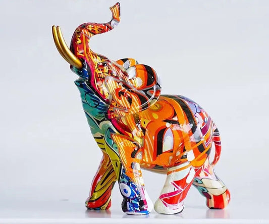 Resin Colorful Transfer Printed Elephant Figurines Modern Art Ornaments Animal Feng Shui Home Interior Office Decor Accessories